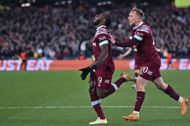 LONDON, ENGLAND - APRIL 20: Michail Antonio celebrates after scoring goal during the UEFA Europa Conference League quarterfinal second leg match between West Ham United and KAA Gent at London Stadium on April 20, 2023 in London, United Kingdom. Photo by Sebastian Frej West Ham United v KAA Gent: Quarterfinal Second Leg - UEFA Europa Conference League Copyright: xSebastianxFrejx