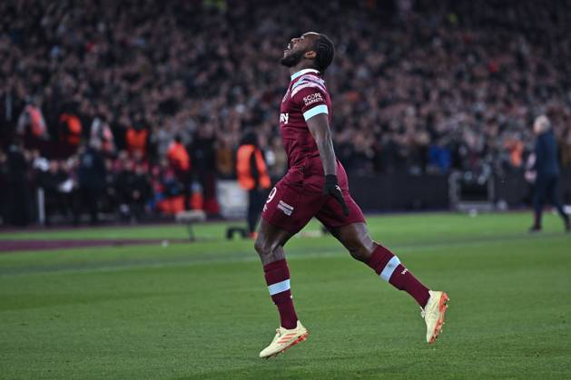 LONDON, ENGLAND - APRIL 20: Michail Antonio celebrates after scoring goal during the UEFA Europa Conference League quarterfinal second leg match between West Ham United and KAA Gent at London Stadium on April 20, 2023 in London, United Kingdom. Photo by Sebastian Frej West Ham United v KAA Gent: Quarterfinal Second Leg - UEFA Europa Conference League Copyright: xSebastianxFrejx