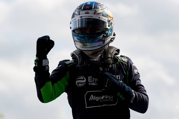 FORMEL E - Berlin E-Prix BERLIN,GERMANY,23.APR.23 - MOTORSPORTS, FORMEL E - E-Prix of Berlin, Berliner Tempelhof Airport Circuit. Image shows Nick Cassidy (NZL Envision). Keywords: podium.  GEPAxpictures xMatthiasxTrinkl