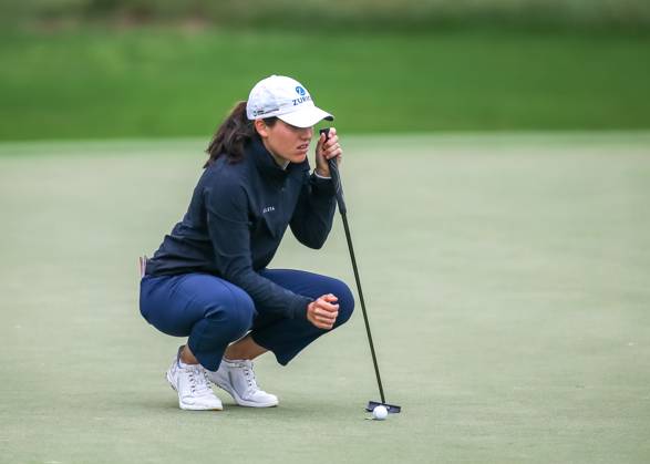 THE WOODLANDS, TX - APRIL 23: Albane Valenzuela (CHE) studies her putt on 2 during the final round of the LPGA, Golf Damen Chevron Championship on April 23, 2023 at The Club at Carlton Woods in The Woodlands, Texas. (Photo by Leslie Plaza Johnson Icon Sportswire) GOLF: APR 23 LPGA The Chevron Championship EDITORIAL USE ONLY Icon230423073