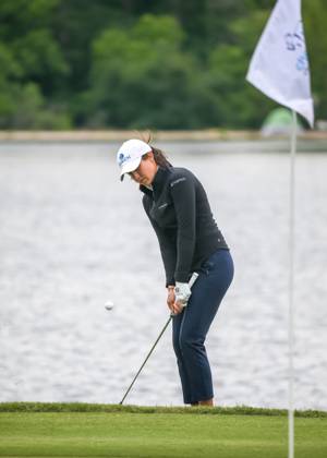 THE WOODLANDS, TX - APRIL 23: Albane Valenzuela (CHE) watches her putt on 9 during the final round of the LPGA, Golf Damen Chevron Championship on April 23, 2023 at The Club at Carlton Woods in The Woodlands, Texas. (Photo by Leslie Plaza Johnson Icon Sportswire) GOLF: APR 23 LPGA The Chevron Championship EDITORIAL USE ONLY Icon230423088