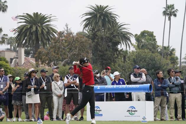 April 30, 2023: LPGA, Golf Damen - Hannah Green, pro golfer from Perth, Australia, won the Ladies Professional Golf Association, JM Eagle LA Championship 2023, The Wilshire Country Club, Los Angeles, CA, USA, April 30, 2023. Tied with two other players at the end of four rounds of play, Green won two sudden death playoff holes to capture the title and a $450,000 pay day. Green is pictured here teeing of on the first hole. - ZUMAmt3_ 20230430_zaf_mt3_007 Copyright: xScottxMitchellx