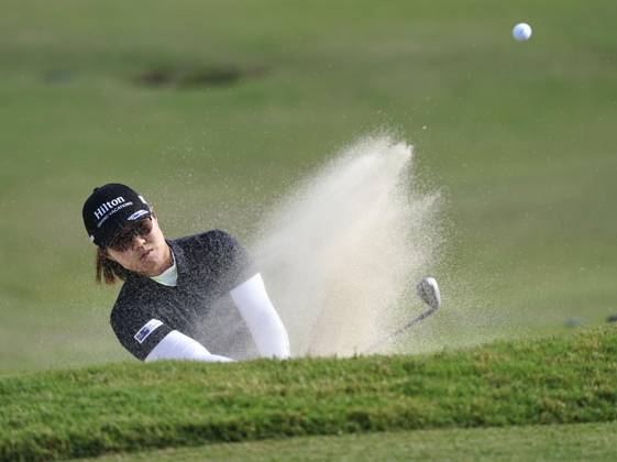 Golf: JM Eagle LA Championship Nasa Hataoka of Japan hits a shot on the 18th hole during the final round of the JM Eagle LA Championship golf tournament at Wilshire Country Club in Los Angeles on April 30, 2023.  A14AA0001422104P 