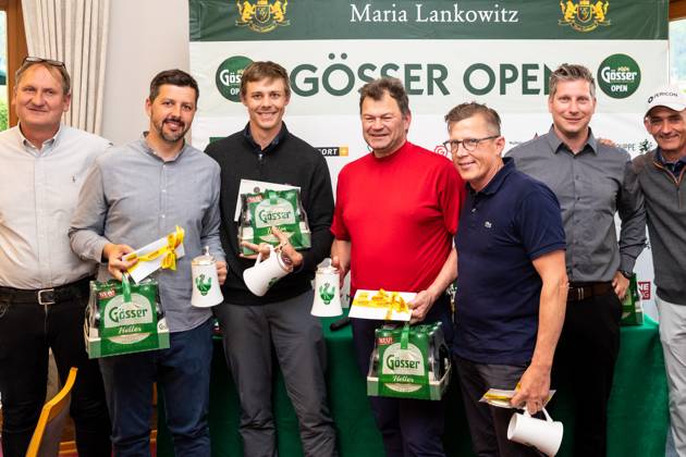 GOLF - Goesser Open 2023 MARIA LANKOWITZ,AUSTRIA,10.MAY.23 - GOLF - Alps Tour, Goesser Open ProAm, GC Erzherzog Johann. Image shows Hannes Krall, Nikolaus Wimmer (AUT), Otmar Feistritzer and Joerg Ziegelmeyer.  GEPAxpictures xMaticxKlansek