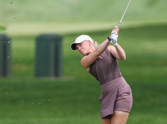 May 13, 2023: Frida Kinhult of Sweden watches her second shot from the fairway during the third round at the Cognizant Founders Cup at the Upper Montclair Country Club in Clifton, NJ. CSM Clifton United States of America - ZUMAc04_ 20230513_zaf_c04_008 Copyright: xMikexLangishx