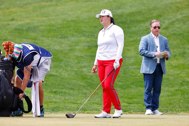 CLIFTON, NJ - MAY 13: Angel Yin of the United States on the 1st tee during the third round of the LPGA, Golf Damen Cognizant Founders Cup at Upper Montclair Country Club on May 13, 2023 in Clifton, New Jersey. (Photo by Rich Graessle Icon Sportswire) GOLF: MAY 13 LPGA Cognizant Founders Cup EDITORIAL USE ONLY Icon23051315522