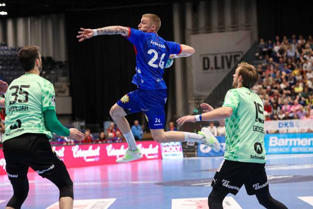 1 Bundesliga Handball Bergischer HC vs Füchse Berlin, 14 05 2023 Arnor Gunnarsson 11 Bergischer HC 1 Bundesliga Handball Bergischer HC vs Füchse Berlin 14 05 2023 in Dusseldorf Copyright: xBEAUTIFULxSPORTS KennyxBeelex