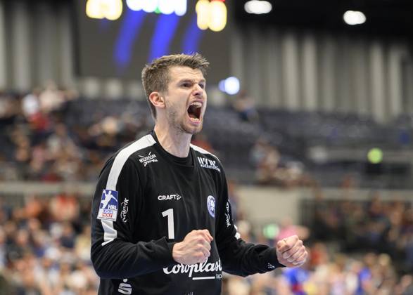 Cheering goalkeeper Christopher RUDECK BHC Handball 1 Bundesliga, 30 Matchday, Bergischer HC BHC Fuechse Berlin B , on 14 05 2023 in Duesseldorf Germany ÃÂ