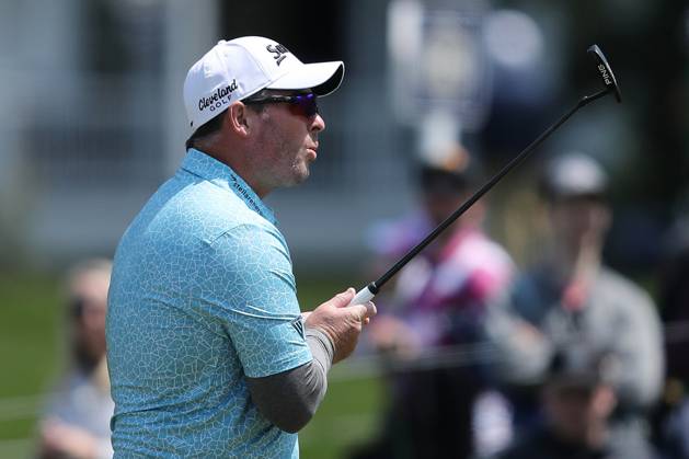 Ryan Fox reacts after missing a birdie put on the 12th hole during the first round of the 2023 PGA, Golf Herren Championship at Oakwood Country Club in Rochester,New York on Thursday, May 18, 2023.  PGA20230518102 AARONxJOSEFCZYK