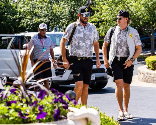 May 26, 2023, Potomac Falls, Virginia, USA: MARC LEISHMAN and JEDIAH MORGAN arrive for the first round of the LIV Golf DC event at Trump National Golf Club. Potomac Falls USA - ZUMAb237 20230526_znp_b237_012 Copyright: xRobertxBlakleyx