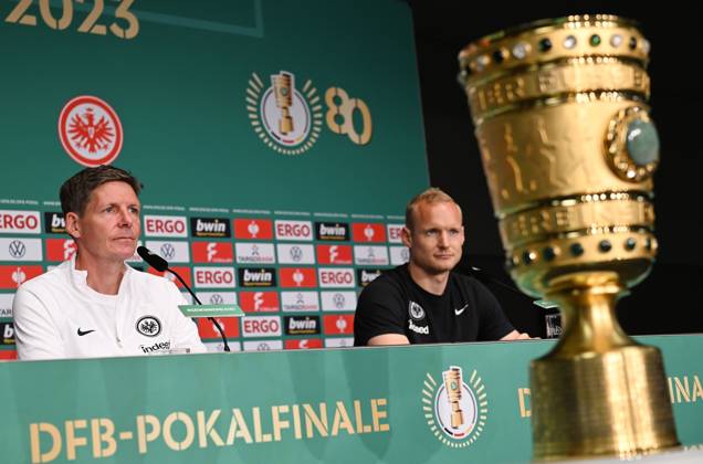 02 06 2023, xfux, football DFB Pokal final 2023, Eintracht Frankfurt training and press conference before the match RB Leipzig Eintracht Frankfurt, emonline, emspor, v l coach Oilver Glasner Eintracht Frankfurt zautz, Sebastian Rode Eintracht Frankfurt Berlin