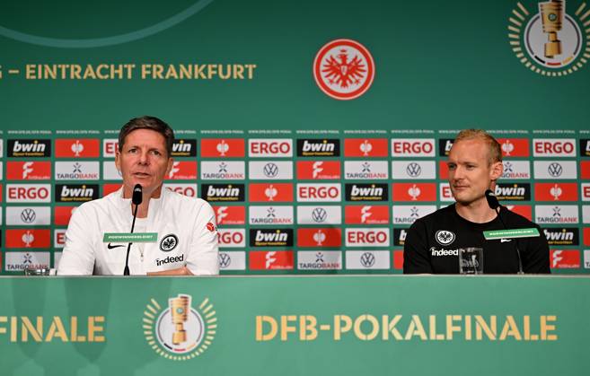 02 06 2023, xfux, football DFB Pokal final 2023, Eintracht Frankfurt training and press conference before the match RB Leipzig Eintracht Frankfurt, emonline, emspor, v l coach Oilver Glasner Eintracht Frankfurt zautz, Sebastian Rode Eintracht Frankfurt Berlin