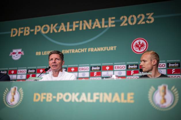 02 06 2023, xkvx, football DFB Cup final 2023, RB Leipzig Eintracht Frankfurt, training and press conference emspor, v l coach Oilver Glasner Eintracht Frankfurt , Sebastian Rode Eintracht Frankfurt DFL DFB REGULATIONS PROHIBIT ANY USE OF PHOTOGRAPHS as IMAGE SEQUENCES and or QUASI VIDEO Berlin
