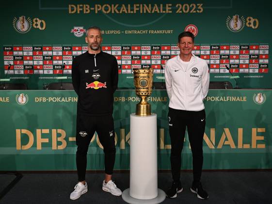 02 06 2023, xfux, football DFB Cup final 2023, Eintracht Frankfurt training and press conference before the match RB Leipzig Eintracht Frankfurt, emonline, emspor, v l coach Marco Rose RB Leipzig RasenBallsport Leipzig , coach Oilver Glasner Eintracht Frankfurt zautz Berlin