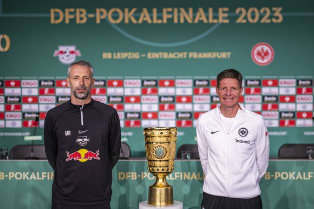 02 06 2023, xkvx, football DFB Pokal final 2023, RB Leipzig Eintracht Frankfurt, training and press conference emspor, v l coach Marco Rose RB Leipzig RasenBallsport Leipzig , coach Oilver Glasner Eintracht Frankfurt DFL DFB REGULATIONS PROHIBIT ANY USE OF PHOTOGRAPHS AS IMAGE SEQUENCES AND OR QUASI VIDEO Berlin