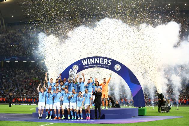 Mandatory Credit: Photo by Kieran McManus Shutterstock (13949252ee) Manchester City players celebrate winning the Champions League as they lift the trophy. Manchester City v Inter Milan, UEFA Champions League, Final, Football, Ataturk Stadium, Istanbul, Turkey - 10 Jun 2023 EDITORIAL USE ONLY No use with unauthorised audio, video, data, fixture lists, club league logos or live services. Online in-match use limited to 120 images, no video emulation. No use in betting, games or single club league player publications. Manchester City v Inter Milan, UEFA Champions League, Final, Football, Ataturk Stadium, Istanbul, Turkey - 10 Jun 2023 EDITORIAL USE ONLY No use with unauthorised audio, video, data, fixture lists, club league logos or live services. Online in-match use limited to 120 images, no video emulation. No use in betting, games or single club league player publications. Copyright: xKieranxMcManus Shutterstockx 13949252ee