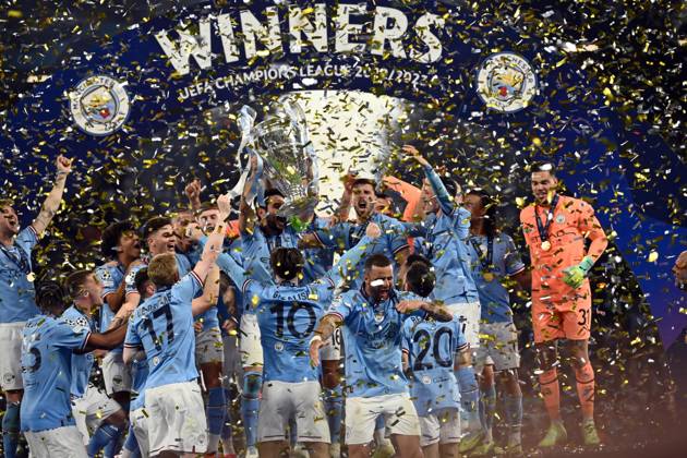 Foto Massimo Paolone LaPresse 10 Giugno 2023 - Istanbul, Turchia - calcio - Manchester City vs Inter - UEFA Champions League 2022 2023 - Finale - Stadio Olimpico Ataturk. Nella foto: Manchester City festeggia dopo la vittoria della UEFA Champions League 2022 2023 June 10, 2023 Istanbul, Turkey - sport, soccer - Manchester City vs Inter - UEFA Champions League 2022 2023 - Final - Ataturk Olympic Stadium. In the pic: Manchester City celebrtaes after winner winning the Champions  Copyright: xMassimoxPaolone LaPressex