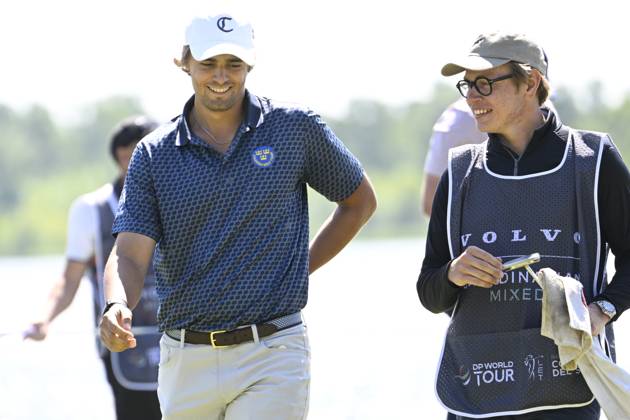 STOCKHOLM 20230611 Hugo Townsend, left, during the final round of the Scandinavian Mixed European Tour event at Ullna golf course STOCKHOLM SWEDEN x10040x  Copyright: xAndersxWiklund TTx SCANDINAVIAN MIXED