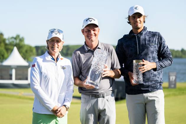 230611 Annika Sörenstam, Dale Whitnell of England and Hugo Townsend of Sweden pose for a picture after the fourth round of the Scandinavian Mixed golf tournament on June 11, 2023 in Akersberga Photo Emma Wallskog BILDBYRAN COP 320 EW0211 golf scandinavian mixed day 4 bbeng  Copyright: EMMAxWALLSKOG BB230611EW043