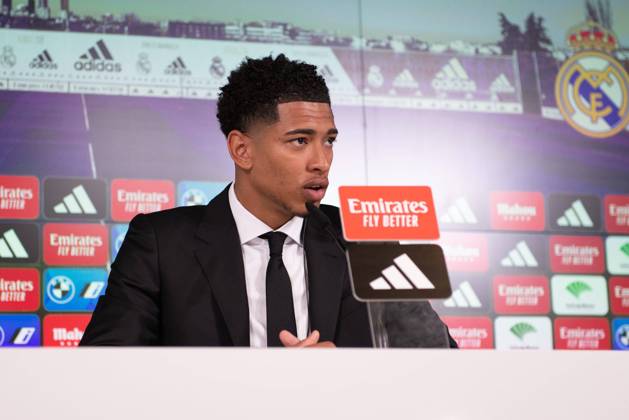 Official presentation of Jude Bellingham as a new Real Madrid player at the Ciudad Deportiva de Valdebebas, Madrid, June 15, 2023 Official presentation of Jude Bellingham as a new Real Madrid player at the Ciudad Deportiva de Valdebebas, Madrid June 15, 2023 900 Cordon Press  900 CordonxPress LOF - Jude Bellingham