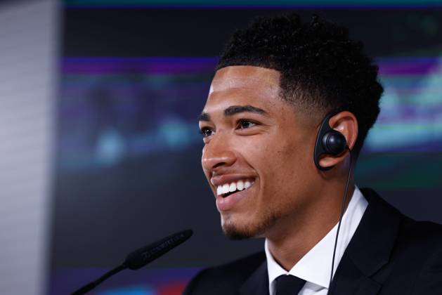 June 15, 2023, VALDEBEBAS, MADRID, SPAIN: Jude Bellingham attends his press conference, PK, Pressekonferenz during his presentation as new player of Real Madrid at Ciudad Deportiva Real Madrid on June 15, 2023, in Valdebebas, Madrid, Spain. VALDEBEBAS SPAIN - ZUMAa181 20230615_zaa_a181_009 Copyright: xOscarxJ.xBarrosox