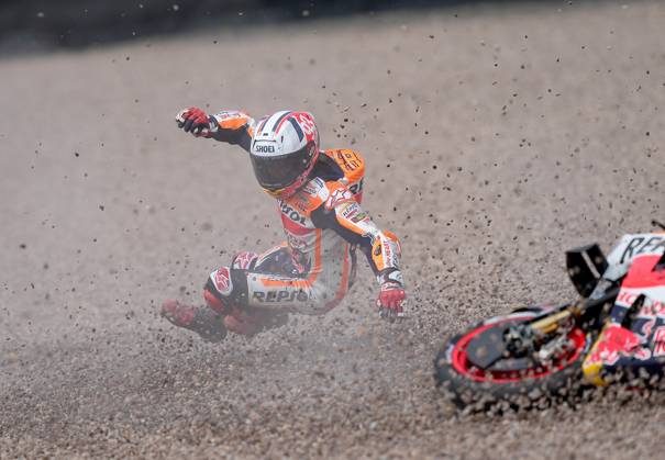 Liqui Moly Motorcycle Grand Prix Germany 2023 17 06 2023, Sachsenring, Hohenstein Ernstthal, Liqui Moly Motorcycle Grand Prix Germany 2023 , in the picture crash of Marc Marquez from Spain, Repsol Honda Team nordphotoxGmbHx xBratic nph00250
