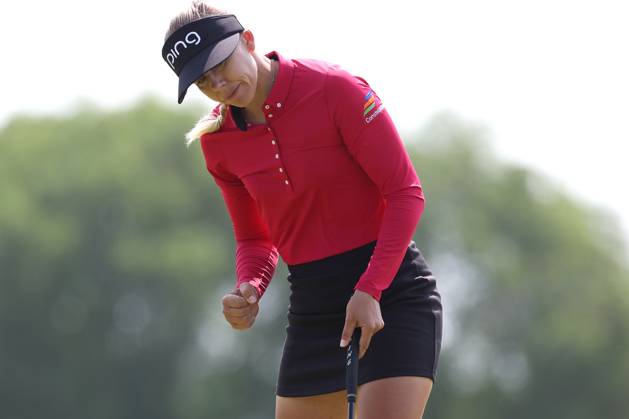 Meijer LPGA, Golf Damen Classic Pernilla Lindberg of Sweden reacts to her birdie on the first green during the third round of the Meijer LPGA Classic for Simply Give golf tournament at Blythefield Country Club in Belmont, MI, USA Saturday, June 17, 2023. Belmont Michigan United States  Copyright: xJorgexLemusx originalFilename:lemus-meijerlp230617_npLPg.jpg