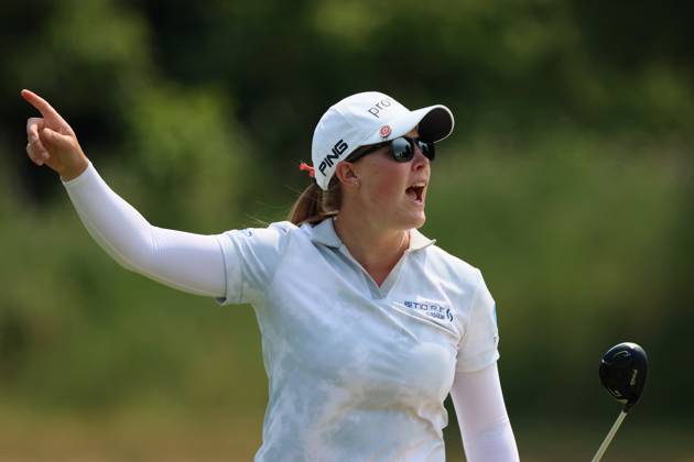 Meijer LPGA, Golf Damen Classic for Simply Give Jennifer Kupcho of Westminster, Colorado calls a warning to spectators after hitting from the 10th fairway during the third round of the Meijer LPGA Classic golf tournament at Blythefield Country Club in Belmont, MI, USA Saturday, June 17, 2023. Belmont Michigan United States  Copyright: xAmyxLemusx originalFilename:lemus-meijerlp230617_npTng.jpg
