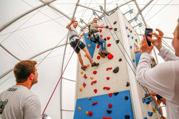 June 18, 2023, Berlin, Germany: Participants climb an indoor climbing rock during the Special Olympics Summer World Games Berlin 2023 in Messe conference centre. The 2023 Berlin Games will host 7000 athletes with learning disabilities from 190 countries. Special Olympics is an international charity which aims to include individuals with learning disabilities into the realm of olympic sports. Berlin 2023 is the biggest sporting as well as charitable event of 2023. Berlin Germany - ZUMAs197 20230618_zaa_s197_139 Copyright: xDominikaxZarzyckax