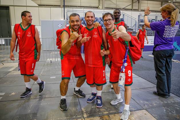 June 18, 2023, Berlin, Germany: Athletes from Portugal pose during the Special Olympics Summer World Games Berlin 2023 in Messe conference centre. The 2023 Berlin Games will host 7000 athletes with learning disabilities from 190 countries. Special Olympics is an international charity which aims to include individuals with learning disabilities into the realm of olympic sports. Berlin 2023 is the biggest sporting as well as charitable event of 2023. Berlin Germany - ZUMAs197 20230618_zaa_s197_141 Copyright: xDominikaxZarzyckax