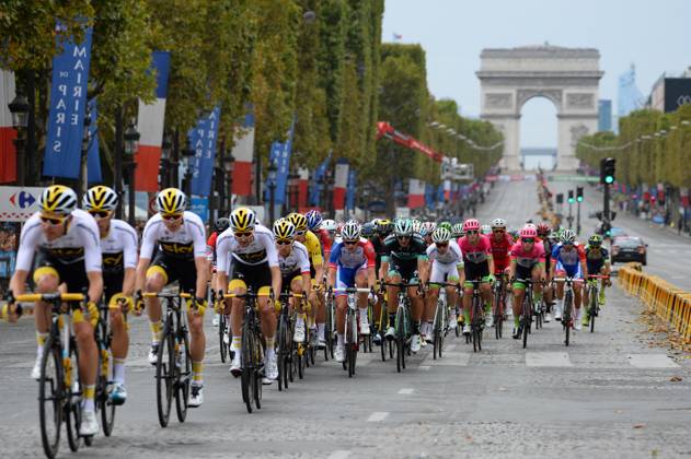 Tour De France In Doubt File photo dated July 29, 2018 of Riders of Team Sky lead the pack during a passage on the Champs Elysees, with view on the Arc du Triomphe, during the last stage of the 105th edition of the Tour de France cycling race in Paris. Doubts continue to grow around this year?s Tour de France after the UCI announced it was extending the suspension of all cycling races until 1 June, a little over three weeks before the event is due to begin in Nice on 27 June. The French government indicated last week it was looking at ways cycling?s biggest race might be able to take place without any spectators but the feasibility of staging such an event in any form is increasingly questionable as the shutdown of professional cycling continues. Photo by Eliot Blondet ABACAPRESS.COM Paris France Copyright: xBlondetxEliot ABACAx 726496_003 BlondetxEliot ABACAx 726496_003