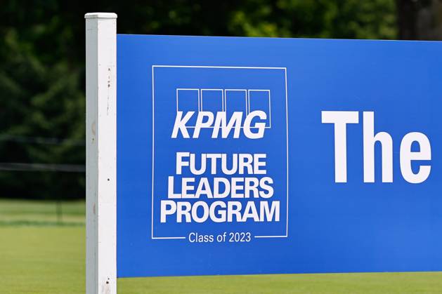 SPRINGFIELD, NJ - JUNE 19: A general view the KPMG Future Leaders sign during practice for the LPGA, Golf Damen KPMG Women™s PGA, Golf Herren Championship on June 19, 2023 at Baltusrol Golf Club (Lower Course) in Springfield, New Jersey. (Photo by Rich Graessle Icon Sportswire) GOLF: JUN 19 LPGA KPMG Women™s PGA Championship EDITORIAL USE ONLY Icon23061918136
