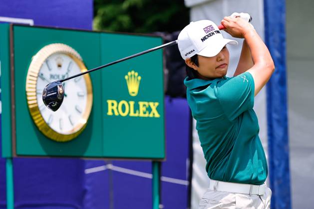 SPRINGFIELD, NJ - JUNE 19: Harukyo Nomura of Japan tees off at the 1st tee during practice for the LPGA, Golf Damen KPMG Women™s PGA, Golf Herren Championship on June 19, 2023 at Baltusrol Golf Club (Lower Course) in Springfield, New Jersey. (Photo by Rich Graessle Icon Sportswire) GOLF: JUN 19 LPGA KPMG Women™s PGA Championship EDITORIAL USE ONLY Icon23061918159