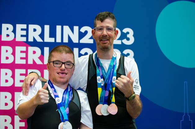 SPECIAL OLYMPICS - World Summer Games 2023 BERLIN,GERMANY,20.JUN.23 - SPECIAL OLYMPICS - World Summer Games 2023, powerlifting. Image shows Marcel Golacz (AUT) and Sascha Maikl (AUT)  GEPAxpictures xGintarexKarpaviciute