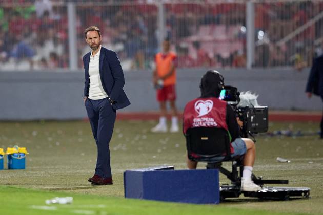 TA™ QALI, MALTA - JUNE 16: England national soccer team manager Gareth Southgate gestures during the UEFA EURO, EM, Europameisterschaft,Fussball 2024 European qualifying soccer match between Malta and England at the National Stadium, Ta™ Qali, Malta, on 16 June 2023. Malta v England - UEFA EURO 2024 European Qualifier