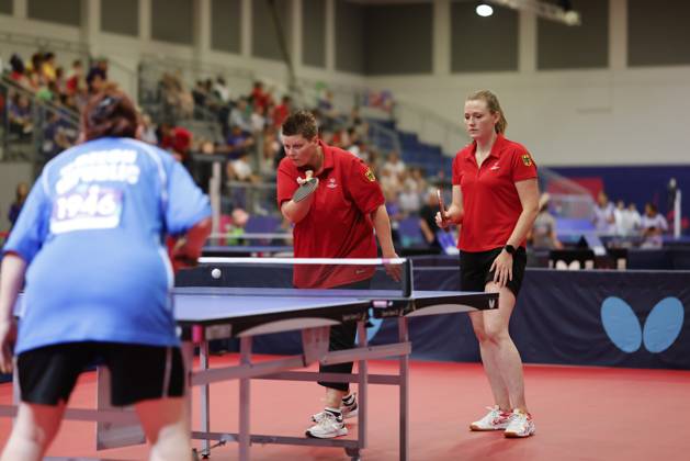 SEPCIAL OLYMPICS WORLD GAMES Special Olympics World Games Berlin 2023 5 Day 21 June 2023 Womens Unified Table Tennis Doubles Final Match for Bronze Germany Schellenberger Kerkau vs Czech Republic Foltova Krejci Katrin Kerkau in Match for 3rd Place Berlin Berlin Germany