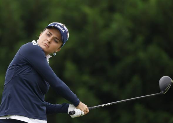 Lexi Thompson hits her tee shot on the 14th hole in the first round of the KPMG Women s PGA, Golf Herren Championship at Baltusrol Golf Club in Springfield, NJ on Thursday, June 22, 2023.  NYP20230622101 JohnxAngelillo