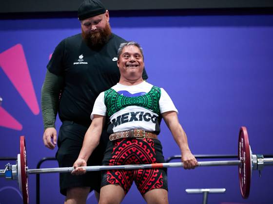 Center of the Special Olympic World Games, the Messe Berlin powerlifter VELAZQUEZ MARTINEZ, Jose Mexico rejoices over his valid attempt in the deadlift Special Olympics World Games Berlin 2023, Messe Berlin, Olympiapark, 18 06 25 06 2023 Special Olympics Wolrd Games Berlin 2023, Messe Berlin, 18 06 25 06 2023 Berlin. Copyright: xEibner-Pressefoto StephaniexZerbx EP_SZE