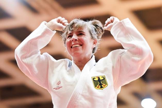 SEPCIAL OLYMPICS WORLD GAMES Special Olympics World Games Berlin 2023 7 Day 23 June 2023 Judo Stefanie Drescher GER cheers after victory Berlin Berlin Germany