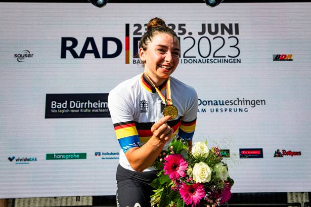 LIPPERT Liane National Championships Road Cycling 2023 RR Elite Women LIPPERT Liane GER MOVISTAR TEAM WOMEN MOV ESP Winner First Place Award Ceremony Medal Ceremony Podium Landscape Event National Championships Road Cycling Category Category Cycling Road Cycling Elite Women Location Ort Europe Germany Baden Württemberg Start Donaueschingen Finish Bad Dürrheim Baden Württemberg Discipline Road Race RR National Championships Distance 135 km Date Date 24 06 2023 Saturday