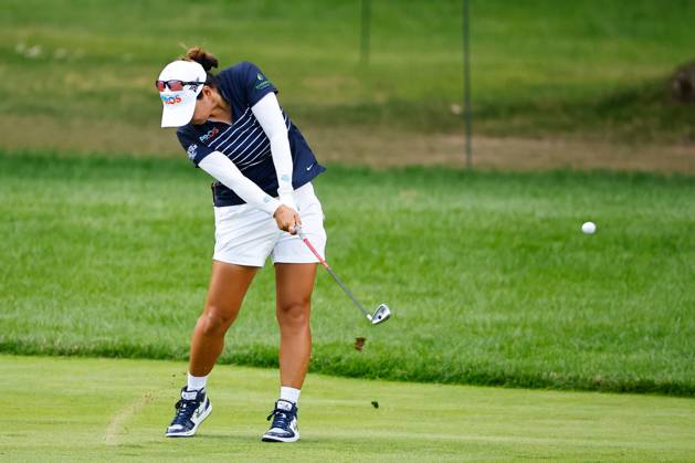 SPRINGFIELD, NJ - JUNE 25: Mina Harigae of the United States hits from the 5th fairway during the final round of the LPGA, Golf Damen KPMG Women™s PGA, Golf Herren Championship on June 25, 2023 at Baltusrol Golf Club (Lower Course) in Springfield, New Jersey. (Photo by Rich Graessle Icon Sportswire) GOLF: JUN 25 LPGA KPMG Women™s PGA Championship EDITORIAL USE ONLY Icon23062519106