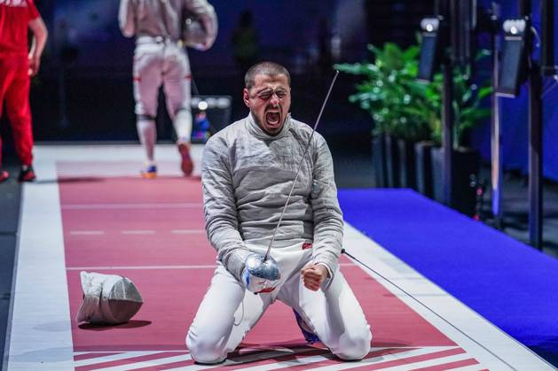 Bilder des Jahres 2023, Sport 06 Juni Sport Themen der Woche KW25 Sport Bilder des Tages 24.06.2023 KRAKOW UL. LEMA TAURON ARENA ( POLAND ) SZERMIERKA ( FENCING ) - IGRZYSKA EUROPEJSKIE ( Europaspiele ) 2023 INDYWIDUALNA SZABLA MEZCZYZN ( MEN™S SABRE INDIVIDUAL ) NZ SANDRO BAZADZE FOTO BORYS GOGULSKI CYFRASPORT NEWSPIX.PL --- Newspix.pl  20230625_CSBG_2008