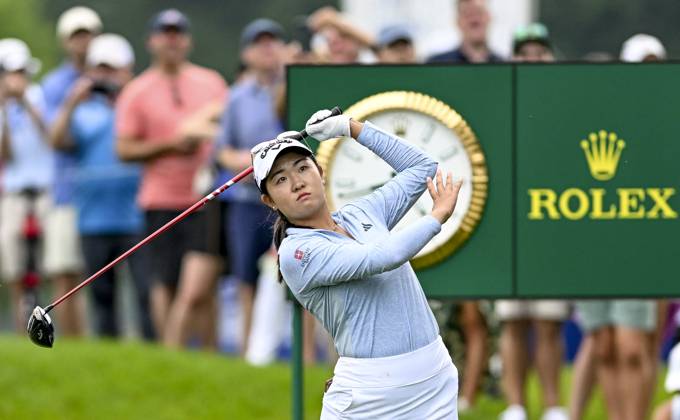 June 25, 2023, USA: Rose Zhang (USA) reacts a tee shot during the final round of the KPMG Womens Golf Championship at Baltusrol Golf Club in Springfield, NJ on June 23, 2023. Scott Serio Eclipse Sportswire CSM USA - ZUMAcs17 20230625_zaf_cs17_036 Copyright: xx