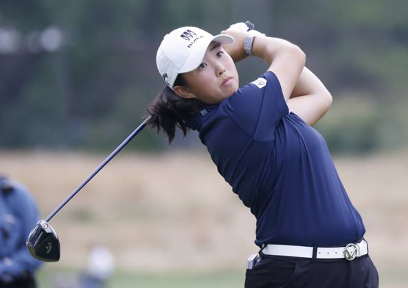 Yin Ruoning of China hits her tee shot on the 17th hole in the final round before winning the KPMG Women s PGA, Golf Herren Championship with a score of 8 under par at Baltusrol Golf Club in Springfield, NJ on Sunday, June 25, 2023.  NYP20230625110 JohnxAngelillo