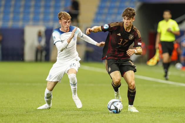 UEFA U21 European Championship, Germany England, 3 group match, 28 06 2023, Batumi Cole PALMER 20, England , Noah WEISSHAUPT 17, Germany, SC Freiburg , UEFA U21 European Football Championship in Romania and Georgia, Germany England, 3 group match, 28 06 2023, Batumi Copyright: xBEAUTIFULxSPORTS Meuselx