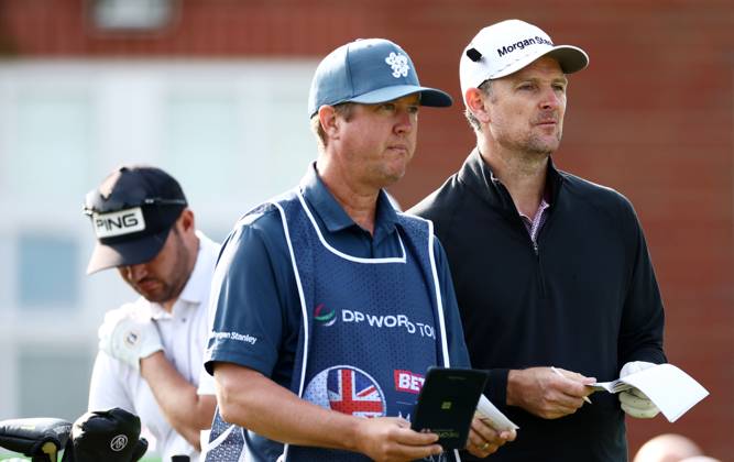 Mandatory Credit: Photo by James Marsh Shutterstock (13987420k) Justin Rose of England and caddie Josh Cassell. Betfred British Masters, Day One, Golf, The Belfry Golf Club, Sutton Coldfield, UK - 29 Jun 2023 Betfred British Masters, Day One, Golf, The Belfry Golf Club, Sutton Coldfield, UK - 29 Jun 2023  Copyright: xJamesxMarsh Shutterstockx 13987420k