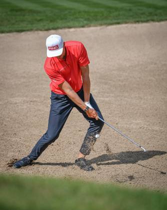 29th June 2023; The Belfry, Sutton Coldfield, West Midlands, England: Betfred British Masters Golf, Day 1; Adrian Meronk plays out of a bunker  ActionPlus12524865 GodfreyxPitt