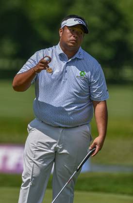 29th June 2023; The Belfry, Sutton Coldfield, West Midlands, England: Betfred British Masters Golf, Day 1; Kiradesh Aphibarnrat (THA) after finishing 1 under par  ActionPlus12524897 GodfreyxPitt
