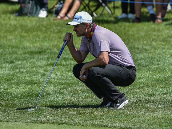 29th June 2023; The Belfry, Sutton Coldfield, West Midlands, England: Betfred British Masters Golf, Day 1; Justin Rose (ENG) prepares for a long putt on the last green to retake the outright lead at 7 under par  ActionPlus12524903 GodfreyxPitt