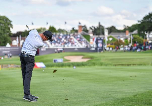 29th June 2023; The Belfry, Sutton Coldfield, West Midlands, England: Betfred British Masters Golf, Day 1; Dale Whitnell (ENG) hits his approach to the 18th green  ActionPlus12525034 GodfreyxPitt